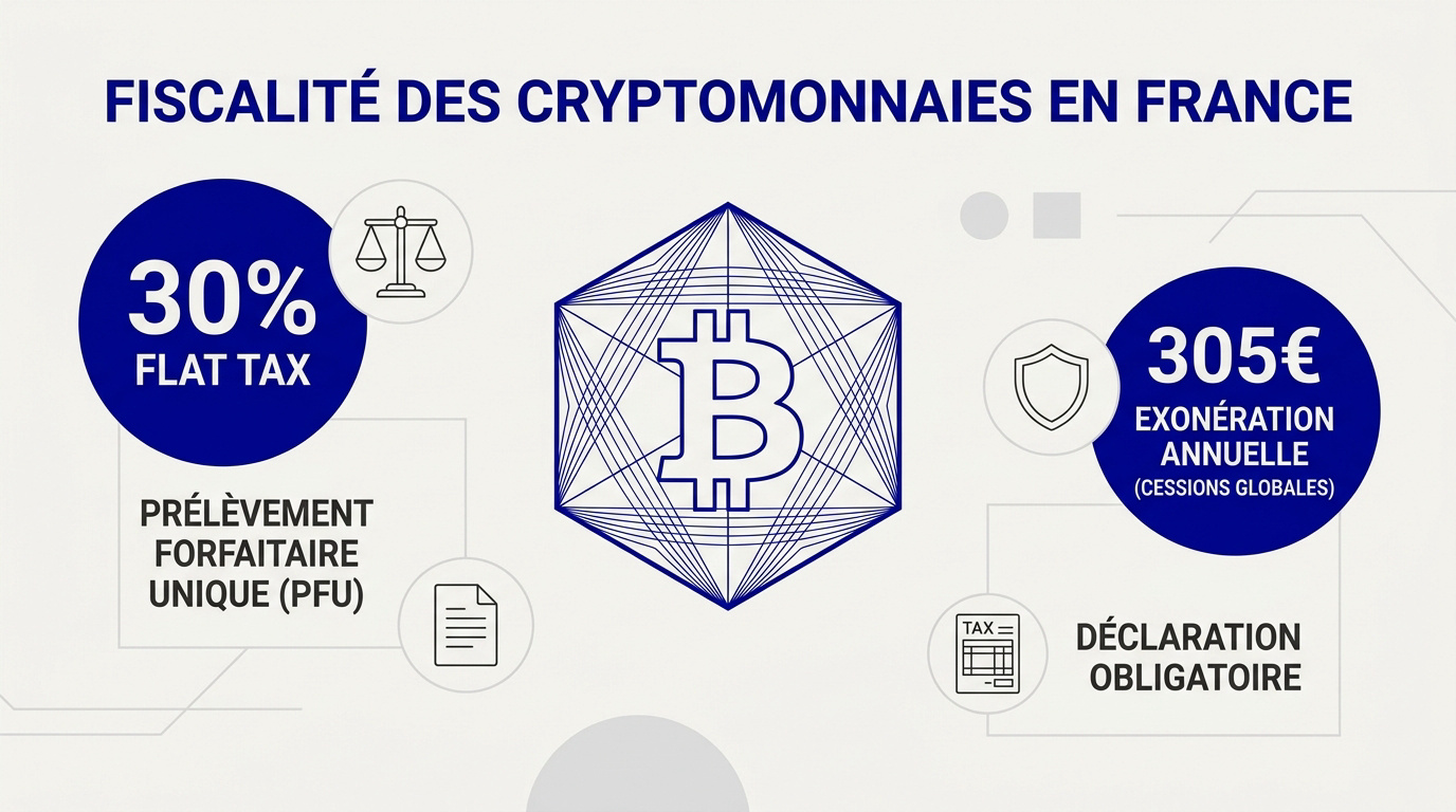 Infographie sur les taux d'imposition et formulaires fiscaux pour le bitcoin en France